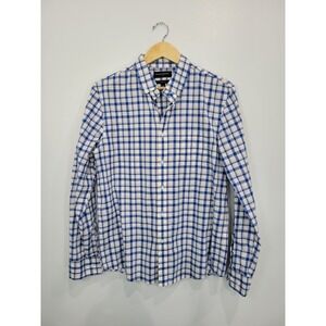 Banana Republic Mens Untucked Fit Blue White Plaid Button Down Shirt Size M